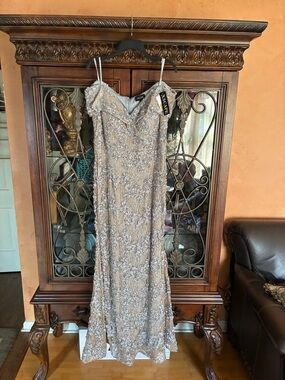 Xscape Silver Sequin Embellished Evening Gown